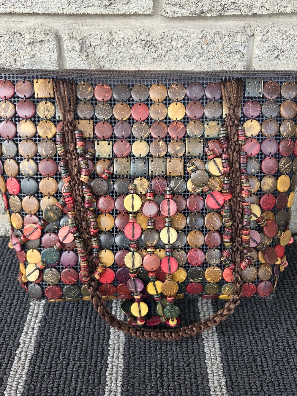 Handmade Multicolor Coconut Beaded Tote Bag
